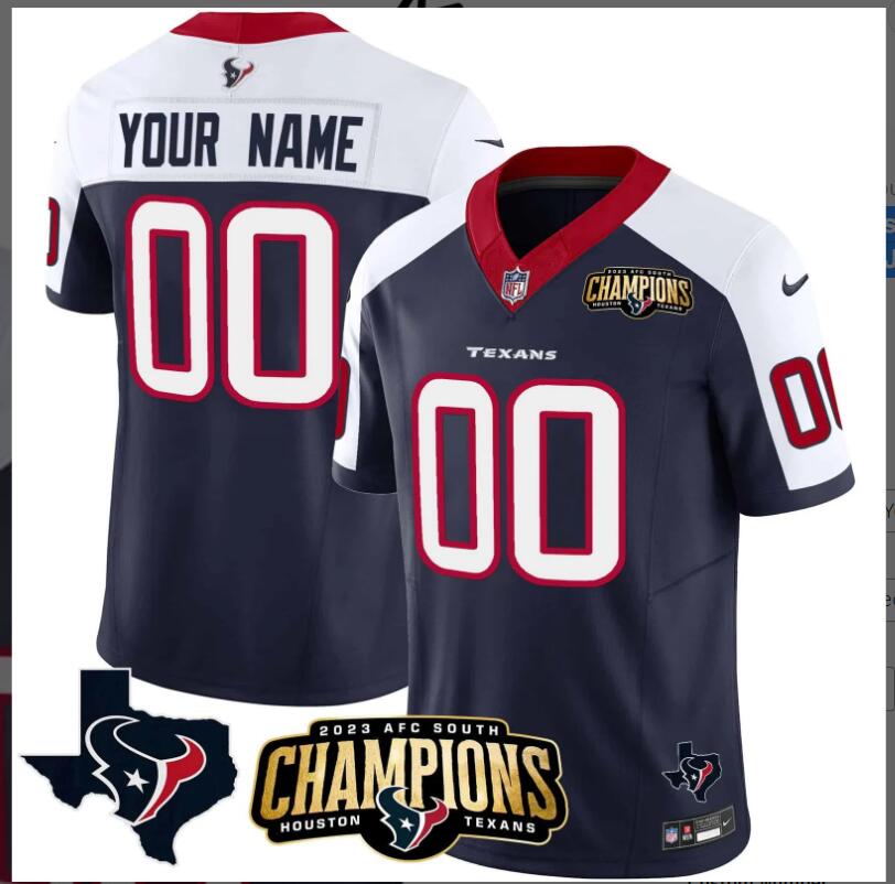 Men 2024 Nike NFL Houston Texans 2023 AFC South Champions Patch Vapor Custom Jersey->customized nfl jersey->Custom Jersey